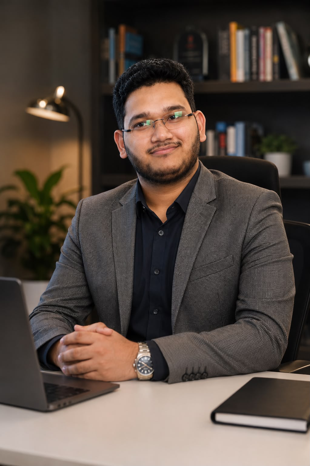 Mohammad Abubakar Siddiqui, founder of DigitalyMarket, seated at his desk