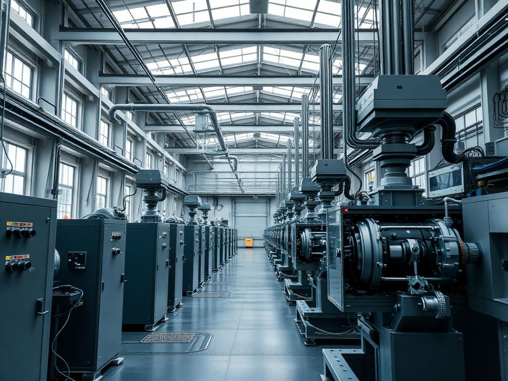 Modern manufacturing floor with precision machinery under natural light