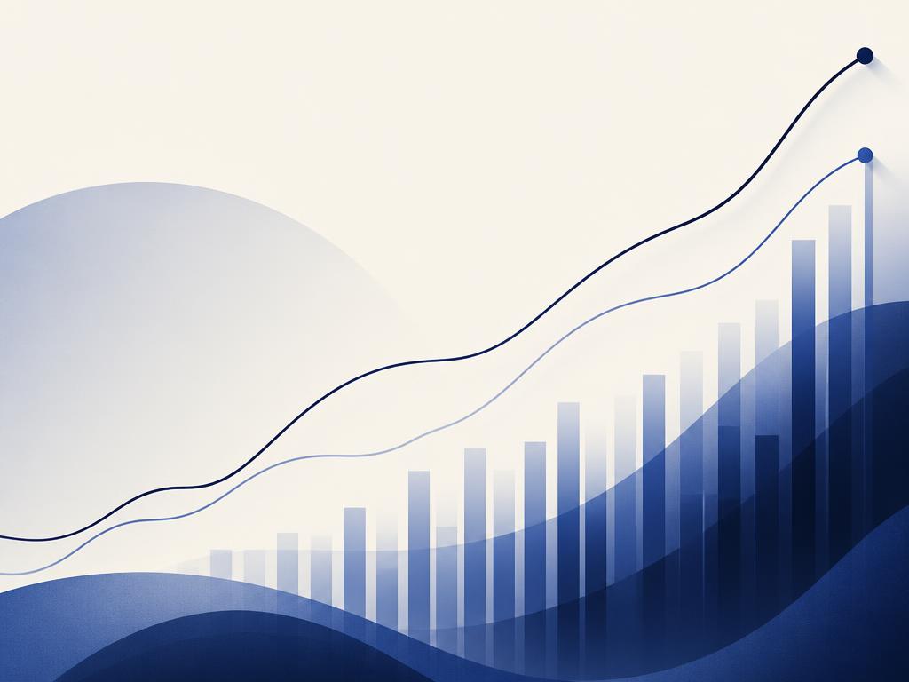 Abstract performance marketing visual with rising curves and campaign data bars